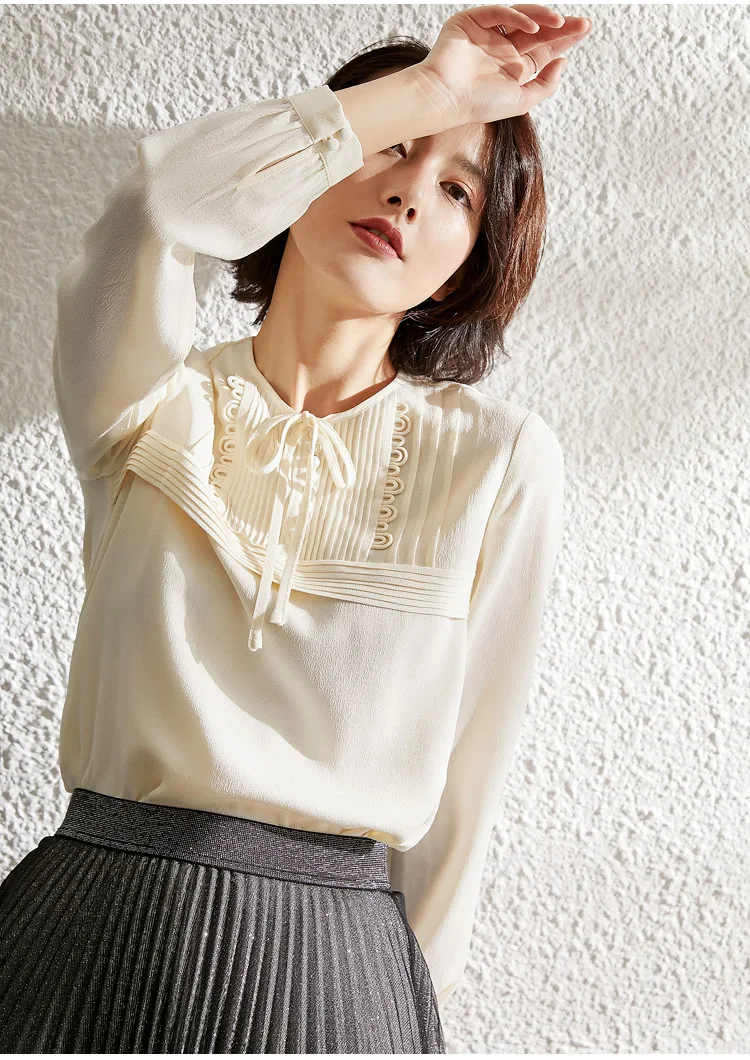 100% Heavy Silk Blouses Beige Long Sleeve Shirts Women Elegant Black Tees Clothes Luxury High Quality Pullover Bow Ladies Tops
100% Heavy Silk Blouses Beige Long Sleeve Shirts Women Elegant Black Tees Clothes Luxury High Quality Pullover Bow Ladies Tops