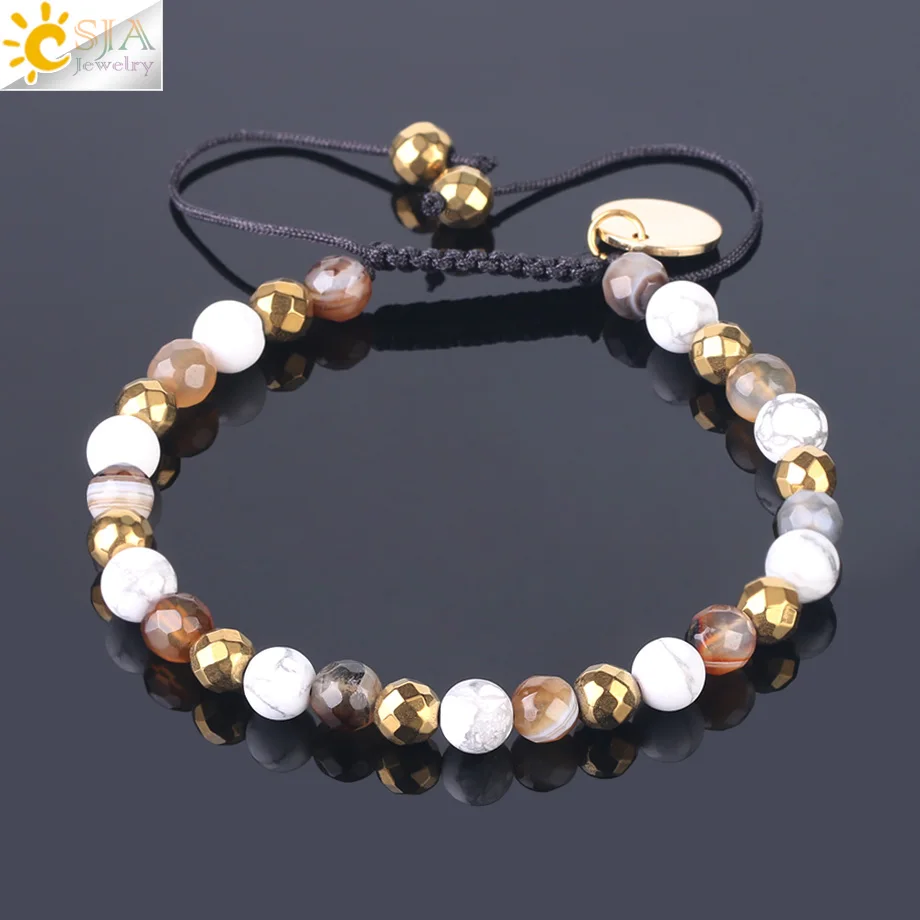 CSJA Howlite Handmade Beaded Bracelet White Turquoises Mixed Onyx Bead Adjustable Bracelets Braided String Rope Men Pulsera F542
CSJA Howlite Handmade Beaded Bracelet White Turquoises Mixed Onyx Bead Adjustable Bracelets Braided String Rope Men Pulsera F542