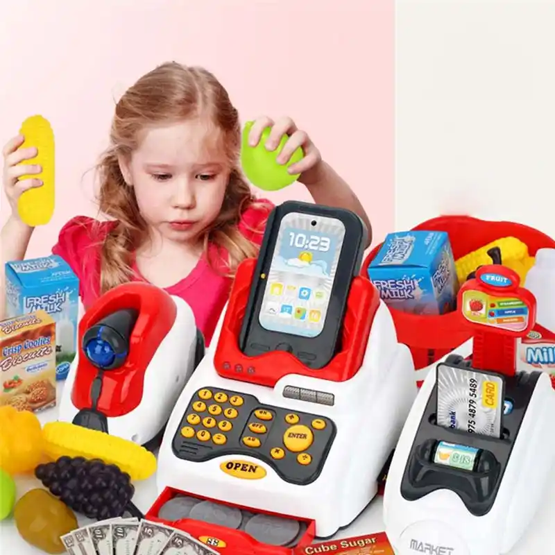 24 個スーパーマーケットレジのおもちゃミニチュア食品小道具お金のおもちゃ模擬 Poss マシンプレーマネー偽食品女の子のおもちゃ子供 Gooum