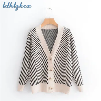 LDHTZKCX Striped Loose Cotton Knitted Sweaters Female 2018 Autumn-winter New Fresh Sweet V-Neck Single Breasted Sweaters CX472
LDHTZKCX Striped Loose Cotton Knitted Sweaters Female 2018 Autumn-winter New Fresh Sweet V-Neck Single Breasted Sweaters CX472