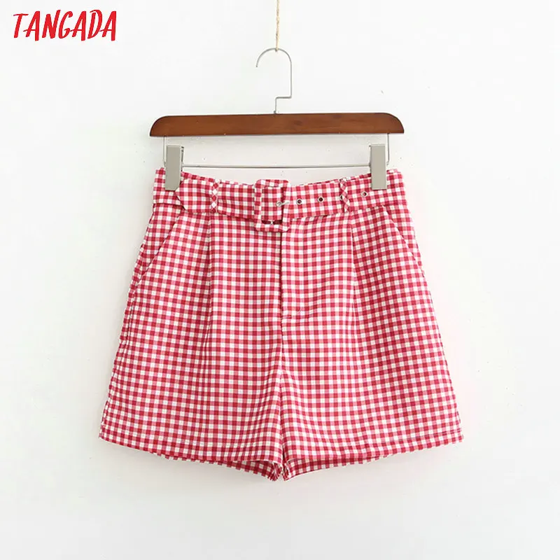 Tangada women red plaid shorts sashes high waist pockets female office ladies shorts panalones 1D348
Tangada women red plaid shorts sashes high waist pockets female office ladies shorts panalones 1D348