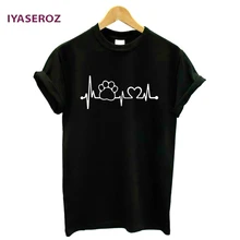 IYASEROZ 2017 Paw Heartbeat Lifeline dog cat Women tshirt Halajuku Casual Funny t shirt For Unisex