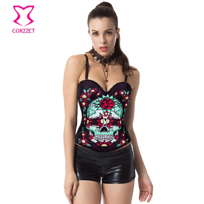 Black Cotton Skull Face&Floral Print Strap Corsets And Bustiers Sexy Korsett Steampunk Clothing Gothic Corset Burlesque Costumes
Black Cotton Skull Face&Floral Print Strap Corsets And Bustiers Sexy Korsett Steampunk Clothing Gothic Corset Burlesque Costumes