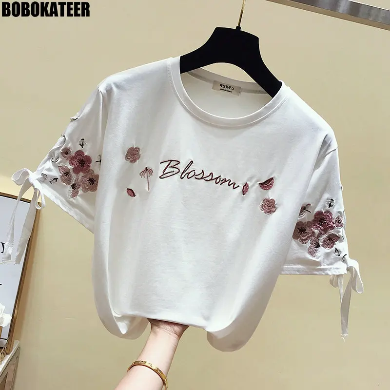 BOBOKATEER Fashion T-Shirt Female Summer Tops Embroidery White T shirt Women Clothes Short Sleeve Black Tee Shirt Femme New 2019
BOBOKATEER Fashion T-Shirt Female Summer Tops Embroidery White T shirt Women Clothes Short Sleeve Black Tee Shirt Femme New 2019