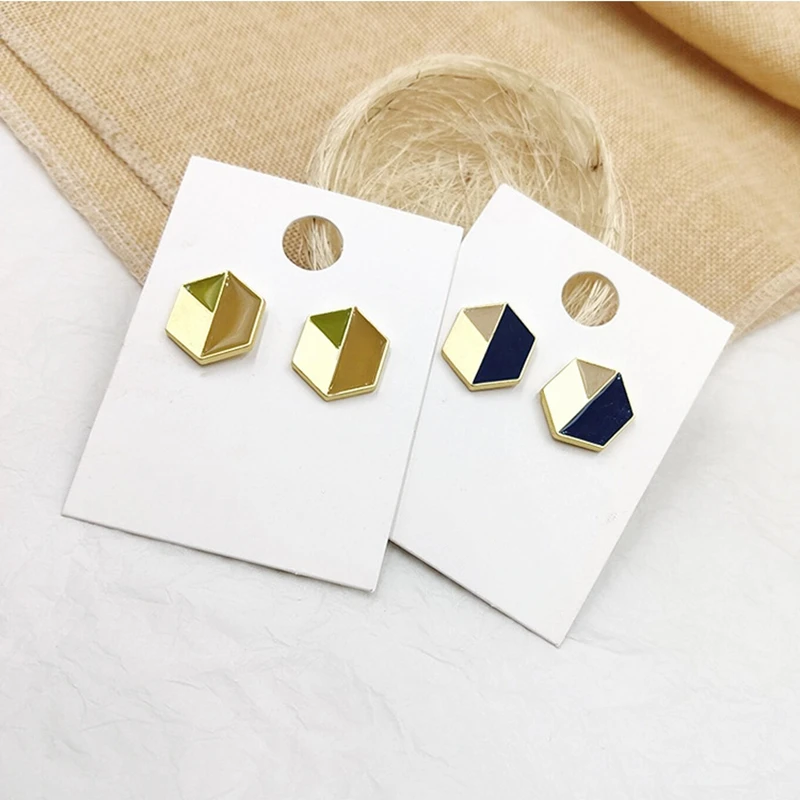 Korean Geometric Hexagon Stud Earrings For Women Jewelry Green Blue Enamel Metal Pendientes Party Gift | Украшения и аксессуары