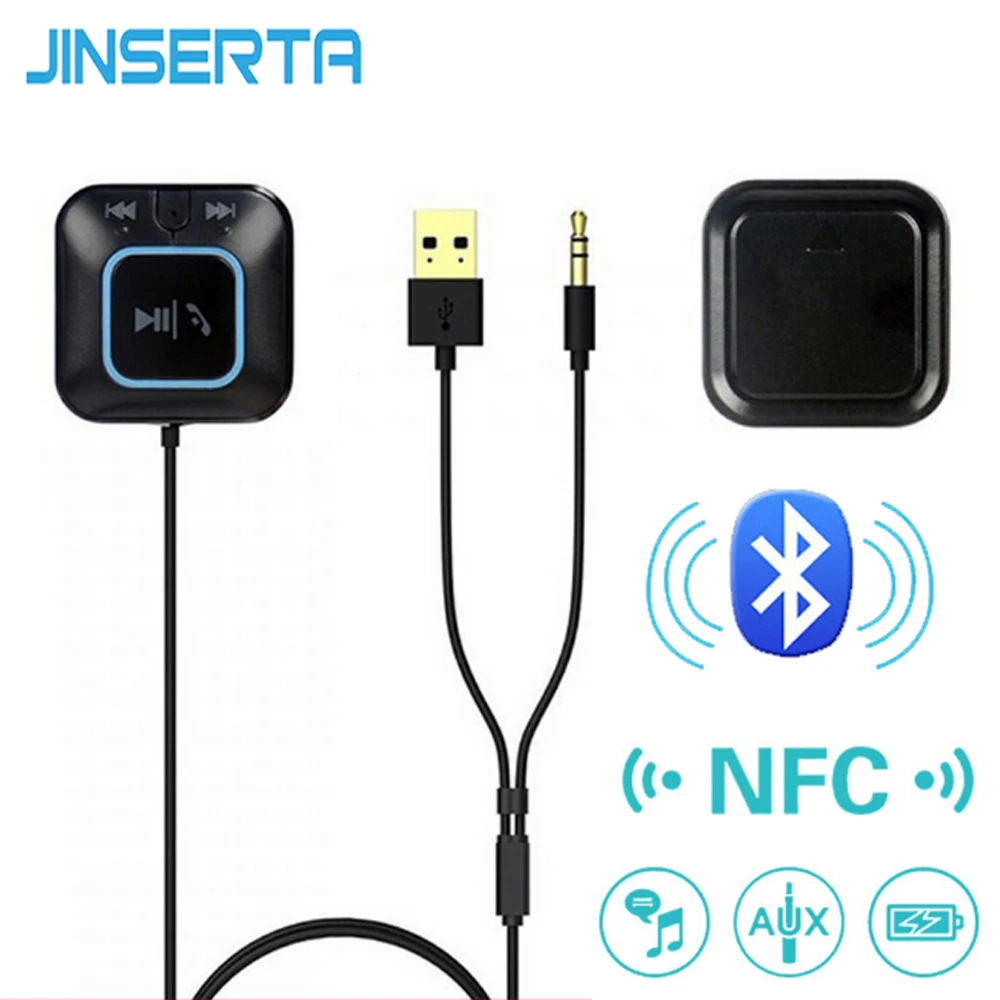 

JINSERTA NFC Bluetooth Receiver Car Kit 3.5mm AUX Audio Talking Music Streaming Adapter Dongle Handsfree Mic Magnetic Base