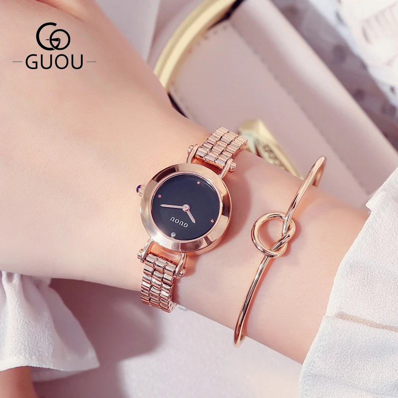 GUOU Small Black Women Watch Waterproof Gold Plated Female Watches Quartz Clock for Girl Rose Bracelet Ladies Wristwatches 8184G 
GUOU Small Black Women Watch Waterproof Gold Plated Female Watches Quartz Clock for Girl Rose Bracelet Ladies Wristwatches 8184G