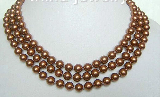 huij 003468 Beautiful 3row 8mm coffee perfect round sea shell pearl necklace-925 silver clas
huij 003468 Beautiful 3row 8mm coffee perfect round sea shell pearl necklace-925 silver clas