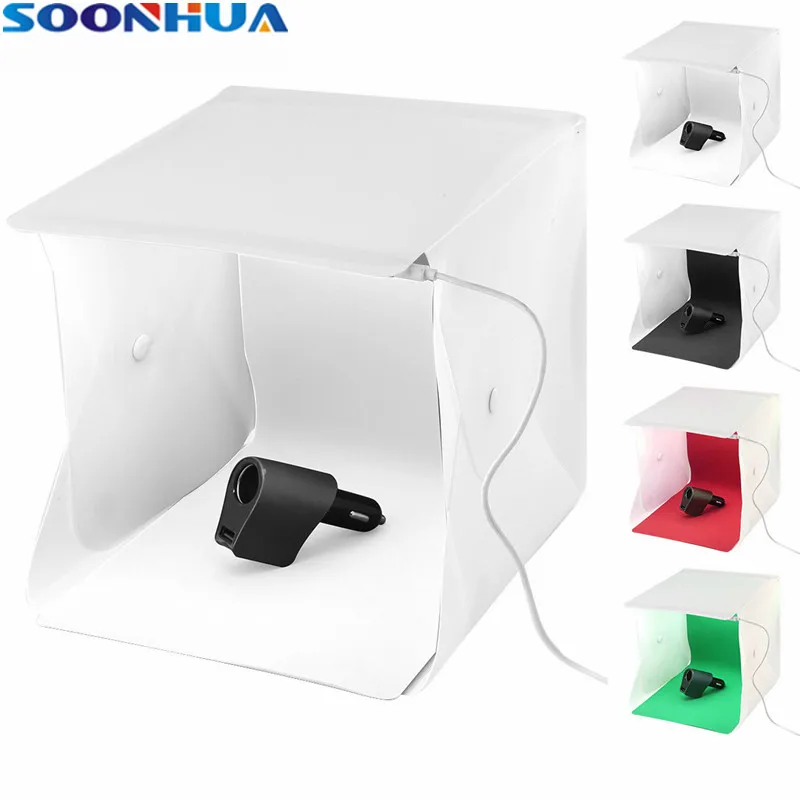 SOONHUA 2 LED Lighting Bars Folding Lightbox Photography Studio Softbox Lamp Tent With 4 Backdrops Desktop Camera Photo Tent Kit
SOONHUA 2 LED Lighting Bars Folding Lightbox Photography Studio Softbox Lamp Tent With 4 Backdrops Desktop Camera Photo Tent Kit