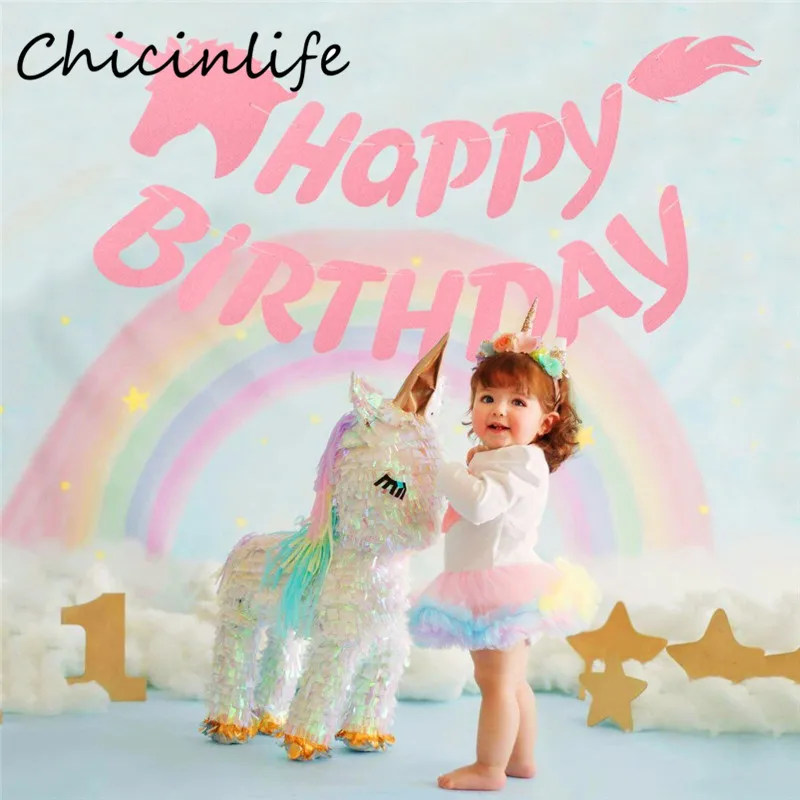 Chicinlife 1 комплект единорог с днем рождения баннер Единорог Вечеринка Детский душ