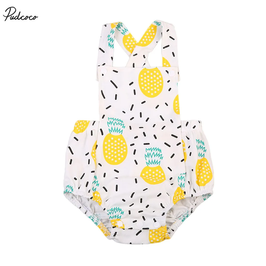 

Cute Infant Baby Girl Clothes Pineapple Print Jumpsuit Sleeveless Backless Bandage Romper Polka Dot One Piece Outfit Sunsuit