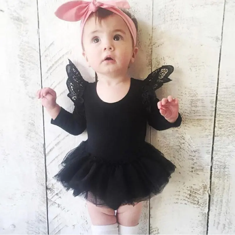Toddler Baby Girl Long Sleeves Jumpsuit Bodysuit Solid Tulle Skirt Outfit Clothes