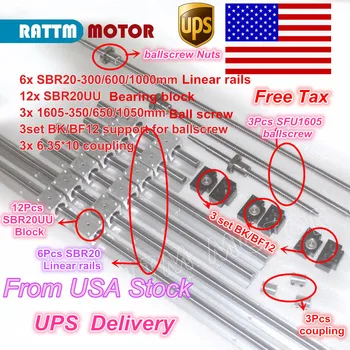 USA ship 3set Ballscrew SFU1605-350/650/1050 &3set BK/BF12 & 3sets SBR20 Linear Guide rails & 3 couplers for CNC Router Milling
USA ship 3set Ballscrew SFU1605-350/650/1050 &3set BK/BF12 & 3sets SBR20 Linear Guide rails & 3 couplers for CNC Router Milling