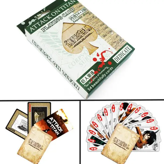 54Pcs/pack Attack on Titan Eren shingeki no Kyojin Mathematics Design Cartoon Characters Poker / Armin / Levi remember cards
54Pcs/pack Attack on Titan Eren shingeki no Kyojin Mathematics Design Cartoon Characters Poker / Armin / Levi remember cards
