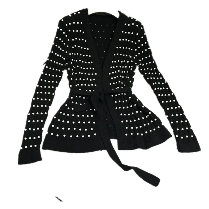 Fashion Pearls beading v-neck knitted cardigans for women sweater black long sleeve S,M,L 2018 autumn new arrivals
Fashion Pearls beading v-neck knitted cardigans for women sweater black long sleeve S,M,L 2018 autumn new arrivals