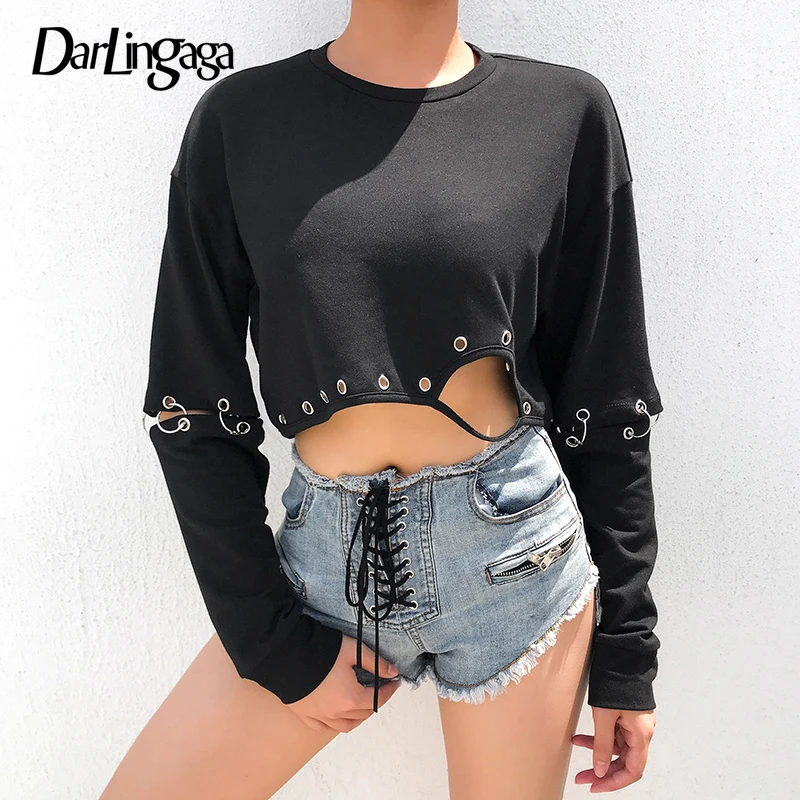 Darlingaga Streetwear Punk Autumn Female T-shirt Long Sleeve Crop Top Tee Detachable T Shirt Gothic Black Eyelet Shirts Clothing
Darlingaga Streetwear Punk Autumn Female T-shirt Long Sleeve Crop Top Tee Detachable T Shirt Gothic Black Eyelet Shirts Clothing