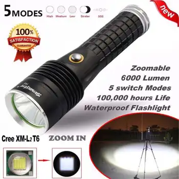 Focus 6000Lumen 5 Modes CREE XM-L2 T6 LED 18650 Battery Flashlight Focus Lamp Travel glare outdoor lighting flashlight #3J30
Focus 6000Lumen 5 Modes CREE XM-L2 T6 LED 18650 Battery Flashlight Focus Lamp Travel glare outdoor lighting flashlight #3J30