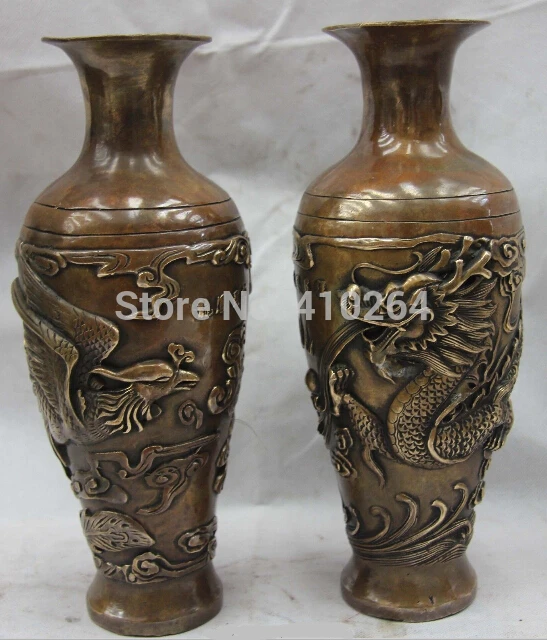11" Marked Chinese Copper Bronze dragon phoenix crane flower Bottle Pot vase pair Statue Statue
11" Marked Chinese Copper Bronze dragon phoenix crane flower Bottle Pot vase pair Statue Statue