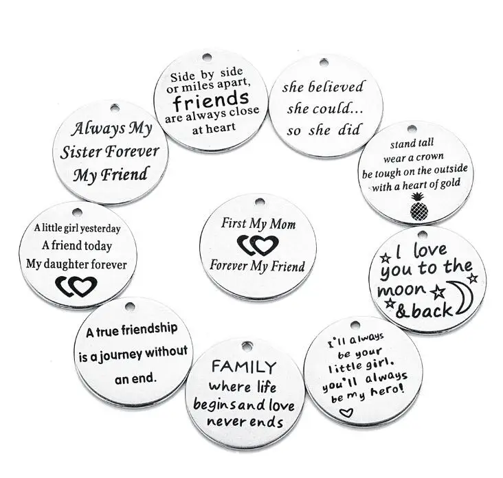 New Round Stainless Steel Tag Charm Pendant With words Fashion Metal Tag Charm For Handmade Jewelry Findings 20mm y1159
New Round Stainless Steel Tag Charm Pendant With words Fashion Metal Tag Charm For Handmade Jewelry Findings 20mm y1159