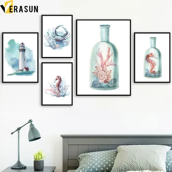 Lighthouse Crab Bottle Coral Seahorse Wall Art Canvas Painting Nordic Posters And Prints Wall Pictures For Living Room Decor
Lighthouse Crab Bottle Coral Seahorse Wall Art Canvas Painting Nordic Posters And Prints Wall Pictures For Living Room Decor