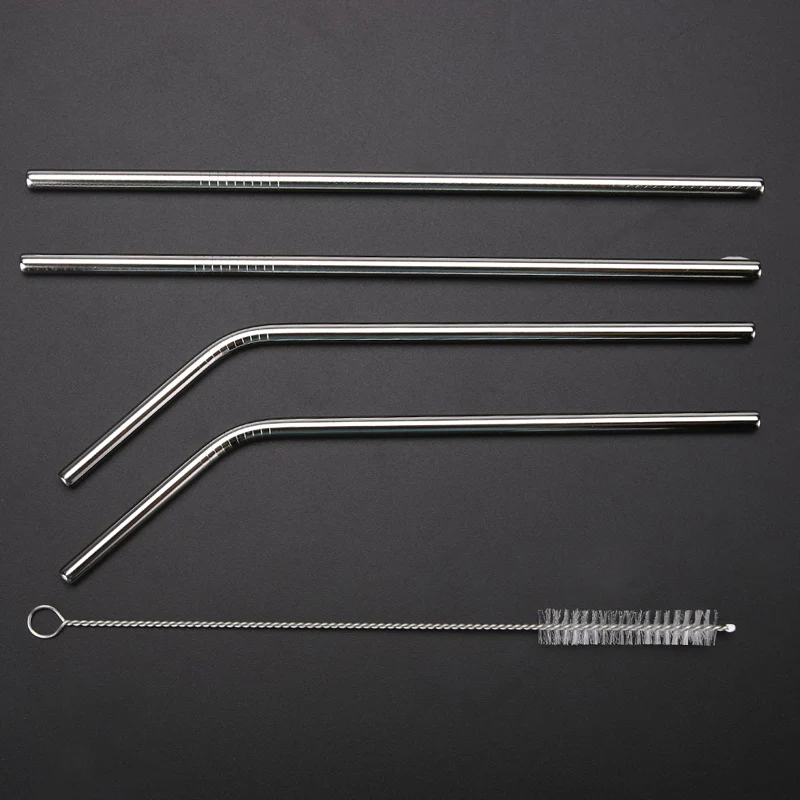 Reusable Bent Straight Stainless Steel Straws Cleaning Brush Cocktail Juice Soda Drinking Straws Metal Straws for 20Oz Rambler Tumblers Bar Accessories (8)