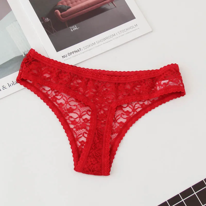 Plus Size S-XXL Women's Sexy Lace Underwear Low Rise Panties Ladies Briefs Thong Female G String Seamless Transparent Lingerie (3)