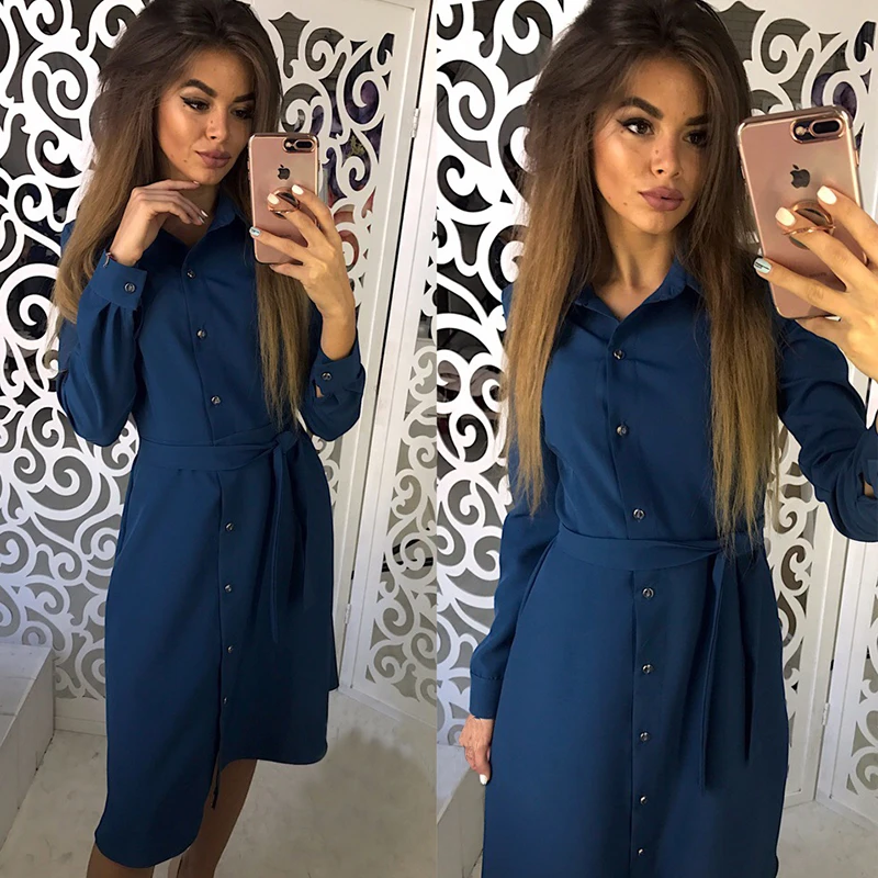 2019 Winter Women Vintage Sashes Long Sleeve Dress Ladies Turn Down Collar Solid Knee-Length dress Casual Famale Straight Dress
2019 Winter Women Vintage Sashes Long Sleeve Dress Ladies Turn Down Collar Solid Knee-Length dress Casual Famale Straight Dress
