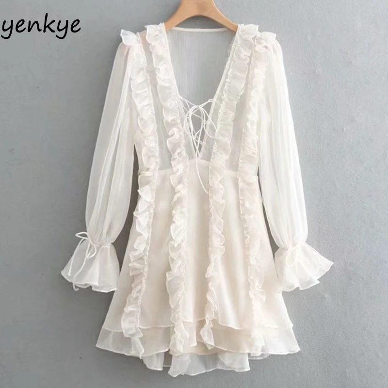 Women Layered Ruffled White Party Dress Female Lace Up V Neck Long Sleeve A-line Mini Summer Dress OZZ9009
Women Layered Ruffled White Party Dress Female Lace Up V Neck Long Sleeve A-line Mini Summer Dress OZZ9009