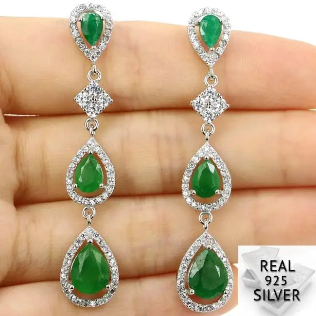 Real 6.2g 925 Solid Sterling Silver Long Real Green Emerald White CZ Ladies Earrin 55x10mm
Real 6.2g 925 Solid Sterling Silver Long Real Green Emerald White CZ Ladies Earrin 55x10mm