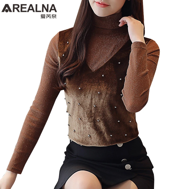 Pearl Beading Velvet Blouse Autumn Turtleneck Long Sleeve Mesh Shiny Women Blouses Tops Fake two piece Slim Black Shirts Blusas
Pearl Beading Velvet Blouse Autumn Turtleneck Long Sleeve Mesh Shiny Women Blouses Tops Fake two piece Slim Black Shirts Blusas