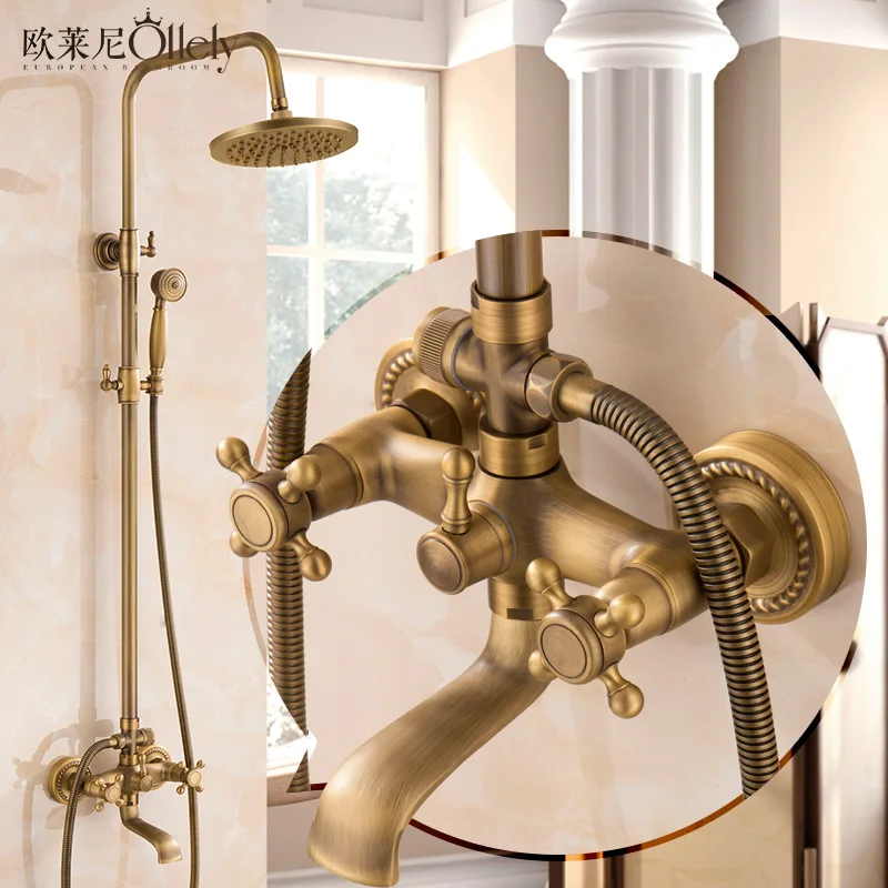 Antique shower faucet suit full copper bathroom cold and hot retro faucet American shower tap mixer 
Antique shower faucet suit full copper bathroom cold and hot retro faucet American shower tap mixer