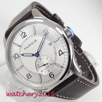 Luxury 42MM PARNIS Automatic Self-Wind Mechanical watches Date White dial Luminous hands Leather strap men's watch 
Luxury 42MM PARNIS Automatic Self-Wind Mechanical watches Date White dial Luminous hands Leather strap men's watch