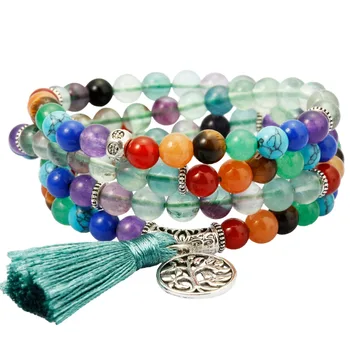 SUNYIK 6mm Fluorite Crystal 7 Chakra 108 Mala Beads Prayer Stones Bracelet Necklace 
SUNYIK 6mm Fluorite Crystal 7 Chakra 108 Mala Beads Prayer Stones Bracelet Necklace