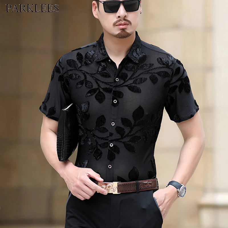 Men's Leaves Embroidery Lace Shirt Slim Fit Sexy See Through Transparent Dress Shirt Men Party Event Transparent Chemise Homme
Men's Leaves Embroidery Lace Shirt Slim Fit Sexy See Through Transparent Dress Shirt Men Party Event Transparent Chemise Homme