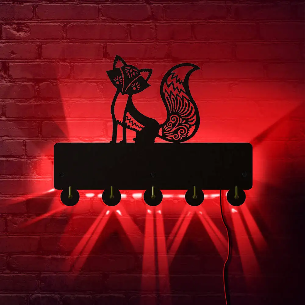 Fox Wooden Key Holder With LED Back Lighting Coat Hook Wall Mounted Hanger Clothes Color Changing Wall Hook Animal Coat Rack
Fox Wooden Key Holder With LED Back Lighting Coat Hook Wall Mounted Hanger Clothes Color Changing Wall Hook Animal Coat Rack