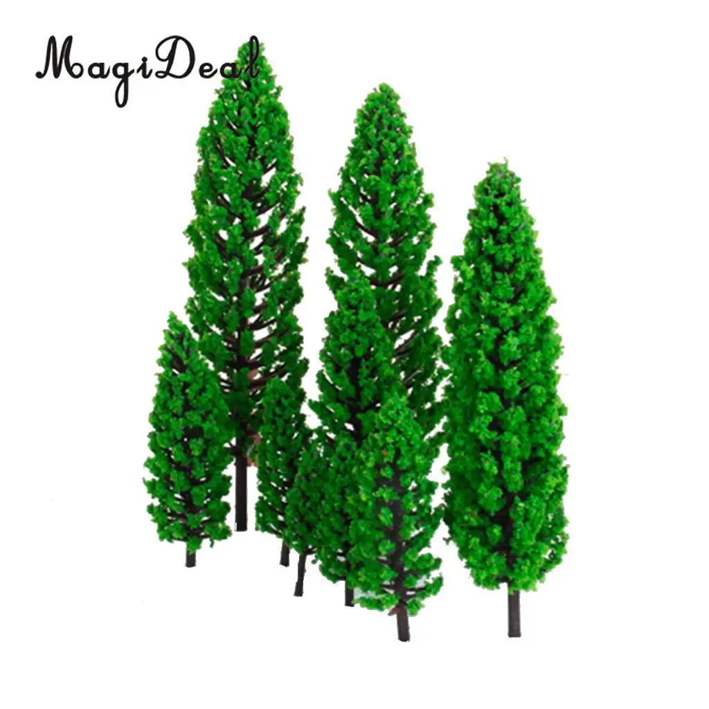 MagiDeal 10Pcs 1/50 Scale Green Train Set Scenery Landscape Plastic Model Tree for House Party Festival Xmas Garden Decor Layout