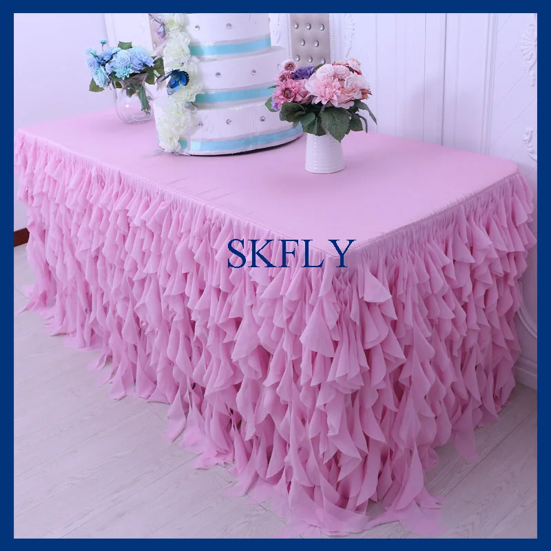CL037B 6 ft rectangle 30'' wide 72'' long 30'' drop curly willow frilly pink fancy wedding tablecloths with top
CL037B 6 ft rectangle 30'' wide 72'' long 30'' drop curly willow frilly pink fancy wedding tablecloths with top