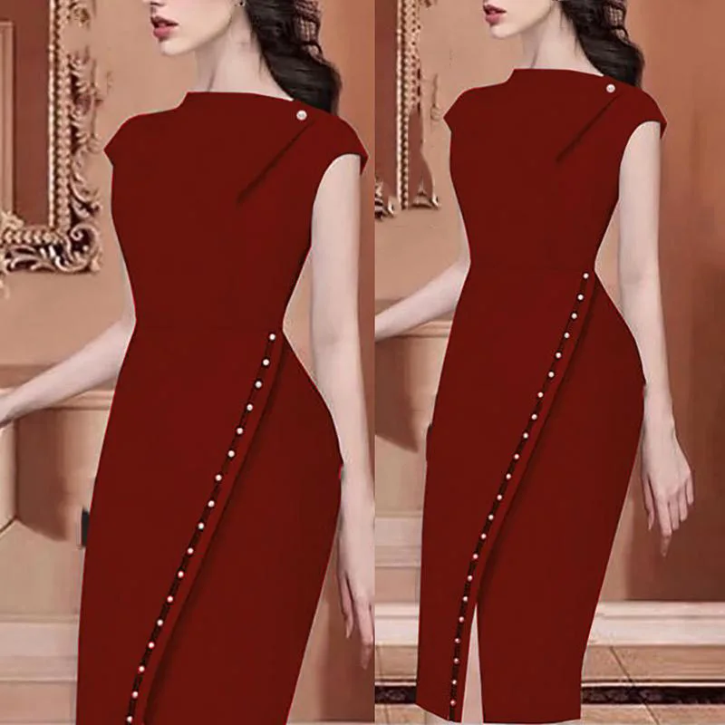 Fashion 2019 Women Elegant Casual Office Dress Slit Party Dress Solid Button Beading Irregular Midi Dress
Fashion 2019 Women Elegant Casual Office Dress Slit Party Dress Solid Button Beading Irregular Midi Dress