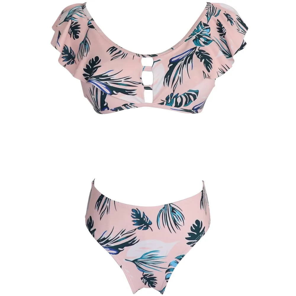 2 Woman Swimsuit Solid Bikini Tankini Blue Leaves Push Up Bikinis Triangle Bather Suit Swimwear For Girls Bandeaukini Bathing Suit