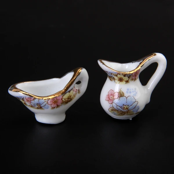 1:12 Dolls House Miniature Dinner Ware Porcelain Tea Set Dish Cup Plate 40 pcs