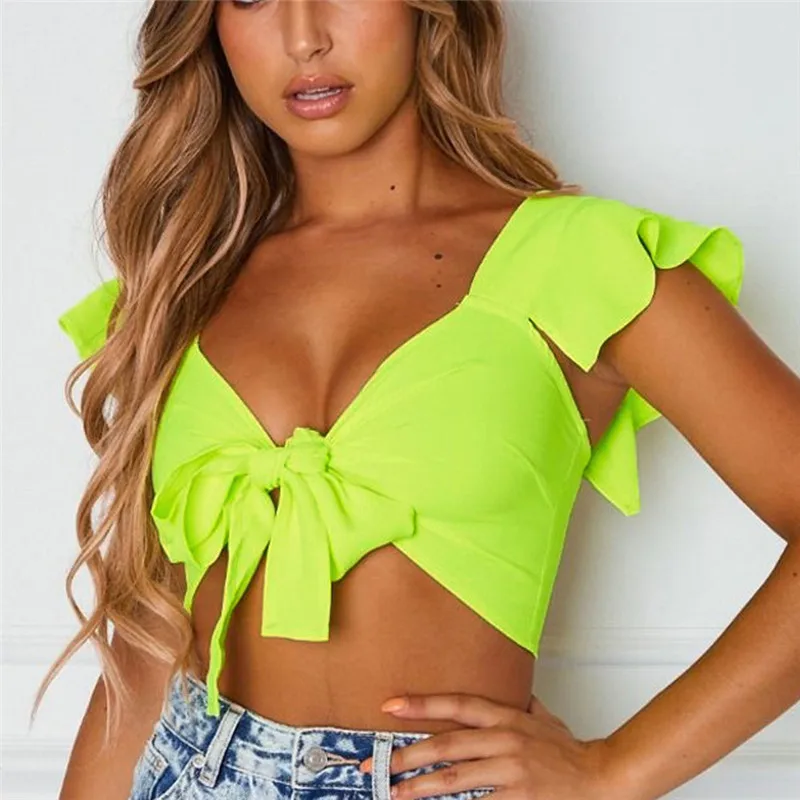 Summer bandage knotted Tank tops Hot fashion Women Solid bright color Ruffled Top Sexy Club casual Cropped Vest female clothes
Summer bandage knotted Tank tops Hot fashion Women Solid bright color Ruffled Top Sexy Club casual Cropped Vest female clothes