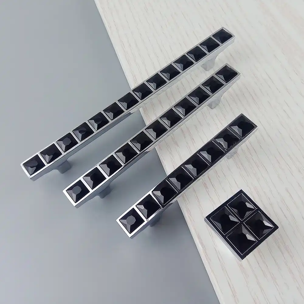 Super Shiny Crystal Glass Diamond Black Handle Furniture Sliding