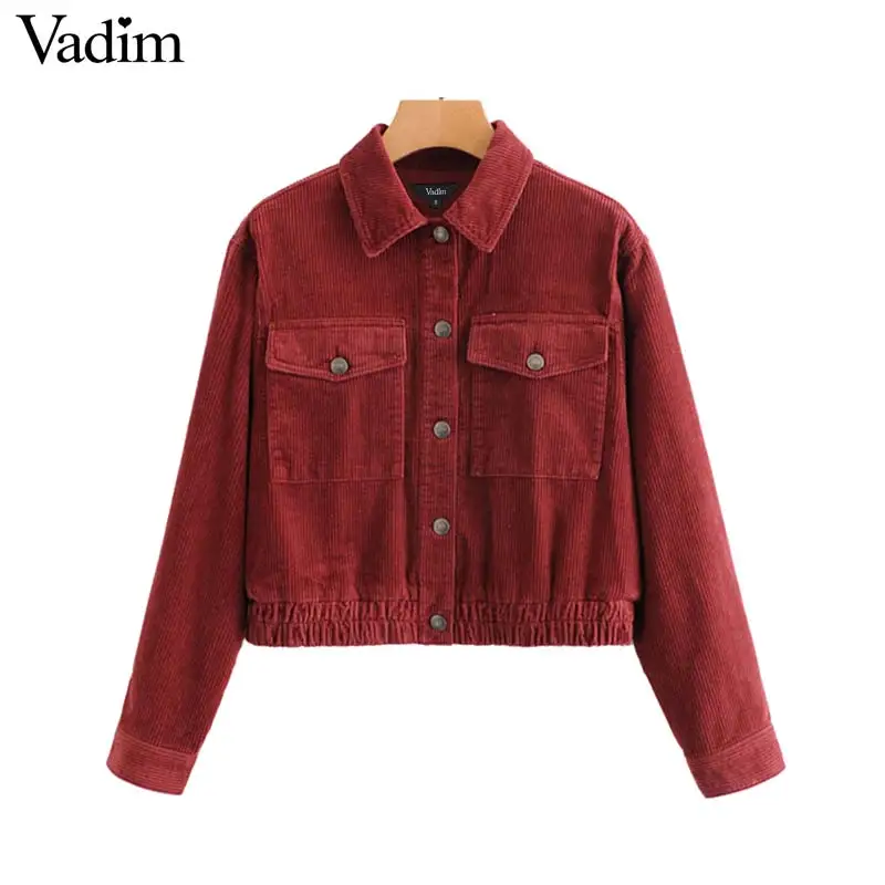 Vadim women Corduroy wine red beige jacket coats pockets long sleeve short outerwear vintage female casual solid chic tops CA343
Vadim women Corduroy wine red beige jacket coats pockets long sleeve short outerwear vintage female casual solid chic tops CA343