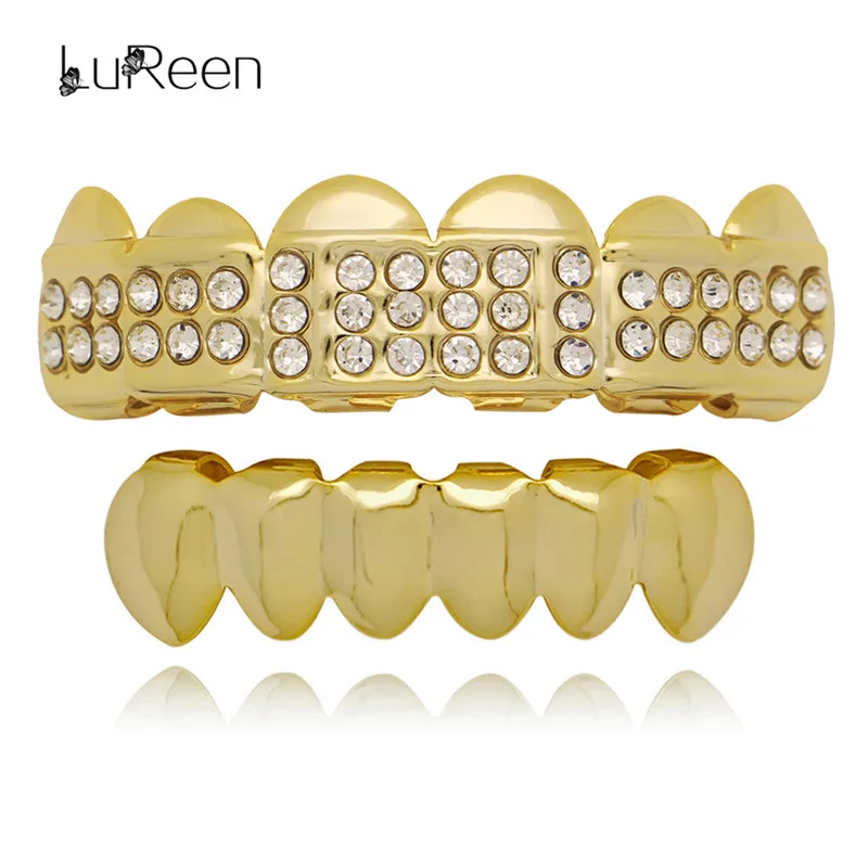 LuReen Hiphop Gold Teeth Grills Top&Bottom Iced Out Grills Tooth Fashion Halloween Cosplay Teeth Caps Party Body Jewelry
LuReen Hiphop Gold Teeth Grills Top&Bottom Iced Out Grills Tooth Fashion Halloween Cosplay Teeth Caps Party Body Jewelry