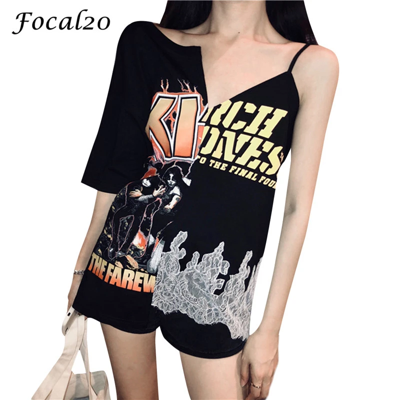 Focal20 Streetwear Women Irregular Letter Print T-shirt Hit Color Short Sleeve Strap V-neck Summer Casual Loose T Shirt Tee Top
Focal20 Streetwear Women Irregular Letter Print T-shirt Hit Color Short Sleeve Strap V-neck Summer Casual Loose T Shirt Tee Top