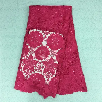 

Wonderful fuchsia guipure lace with big jacquard and sequins african water soluble lace fabric for party dress BW34-5,5yards/pc