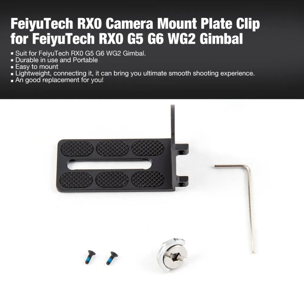 FeiyuTech RX0 Camera Mount Plate Clip for Feiyu Technology RX0 G5 G6 WG2 Handheld Smartphone Handheld Gimbal Stabilizer
FeiyuTech RX0 Camera Mount Plate Clip for Feiyu Technology RX0 G5 G6 WG2 Handheld Smartphone Handheld Gimbal Stabilizer