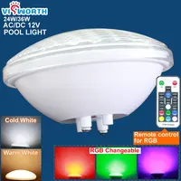 VisWorth 12v AC/DC Par56 Led Swimming Pool Led 24W 36W IP68 Pond Lights RGB+Remote Controller Warm/Cold White Underwater Light image