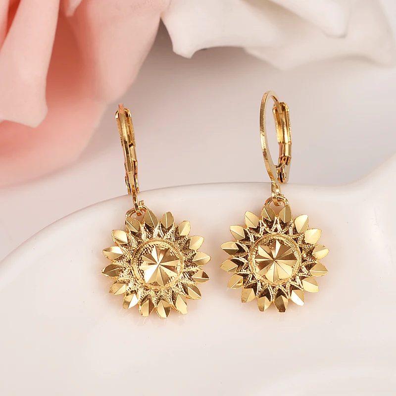 Золотые Подвесные серьги в форме подсолнуха из Дубая Althea женские модные