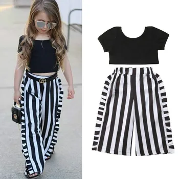 Summer Two Piece Girl Clothes Set Toddler Kids Baby Girls Short Sleeve Black Crop Tops and Striped Wide Leg Pant 2pcs Outfits
Summer Two Piece Girl Clothes Set Toddler Kids Baby Girls Short Sleeve Black Crop Tops and Striped Wide Leg Pant 2pcs Outfits